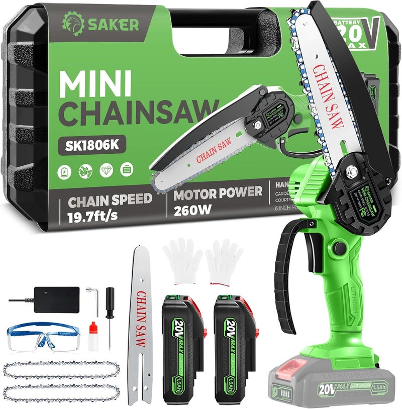 Saker Mini Chainsaw|6 Inch Chainsaw[2025 Upgraded]|Mini Cordless Electric Chain Saw|Small Handheld Portable Chainsaw Battery Powered Chain Saw for Tree Trimmer and Garden,Valentine's Day Gifts for Men - Image 1
